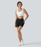 Short cycliste de yoga SoftlyZero™ 13 cm taille haute croisée avec poches et protection solaire UPF50+