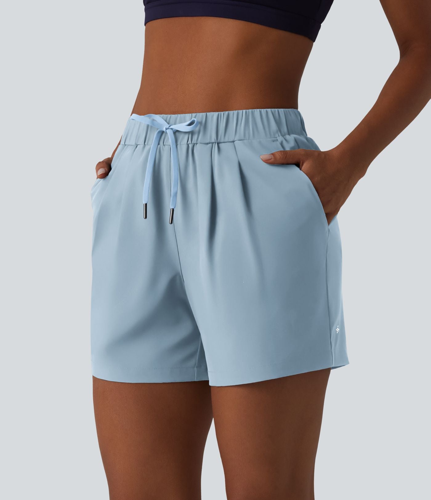 Short de yoga plissé taille haute élastique 12,5 cm avec cordon de serrage et poches