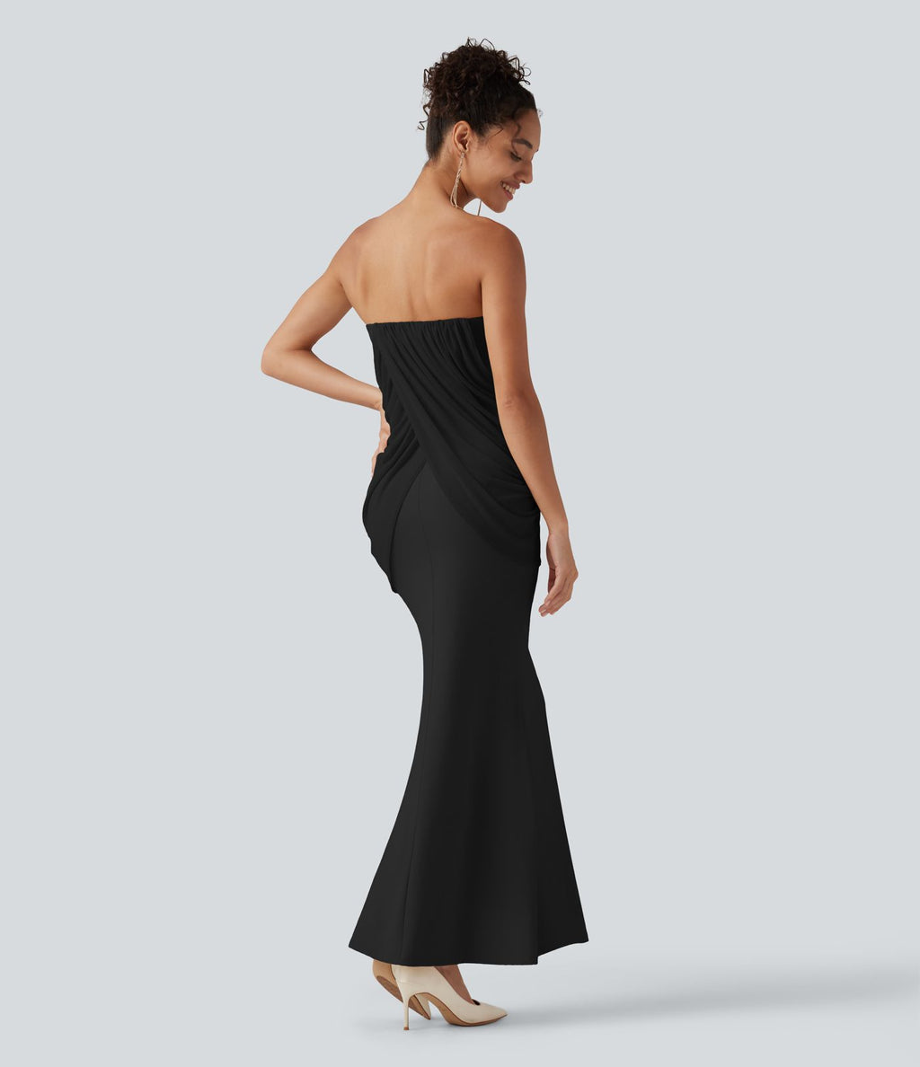 Robe maxi sirène SoftlyZero™ Plush bustier avec maintien intégré, coussinets amovibles et mesh contrasté