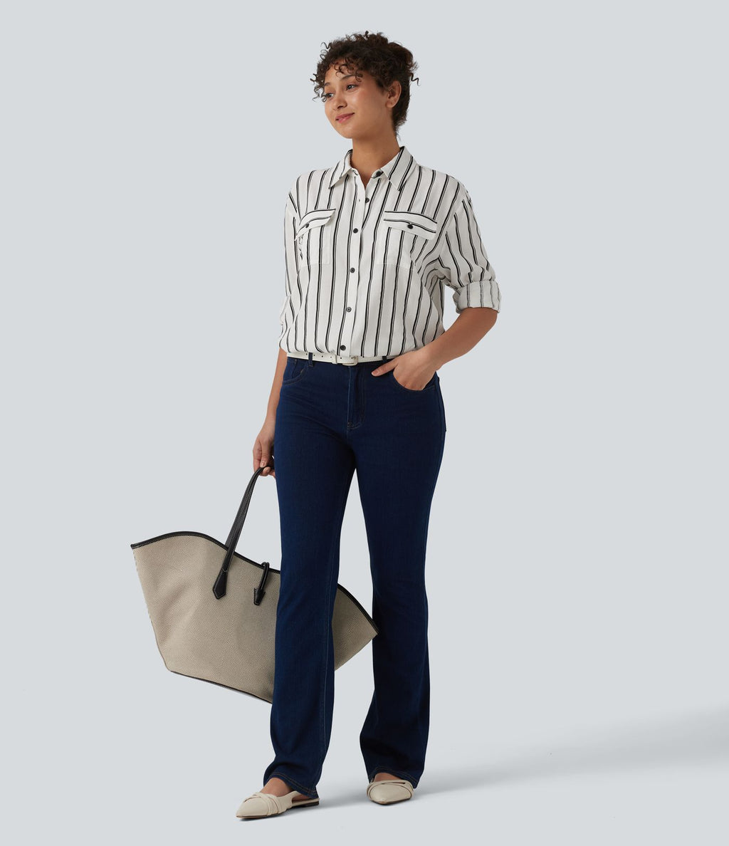 Chemise décontractée à rayures manches longues avec poches