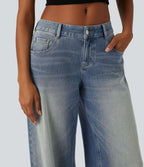 Jean large Halara Flex™ taille basse délavé avec poches