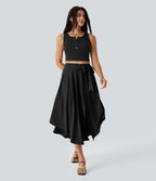 Breezeful™ Jupe Taille Haute Casual Midi Séchage Rapide Fluide Fentes Latérales Nouées 2 en 1