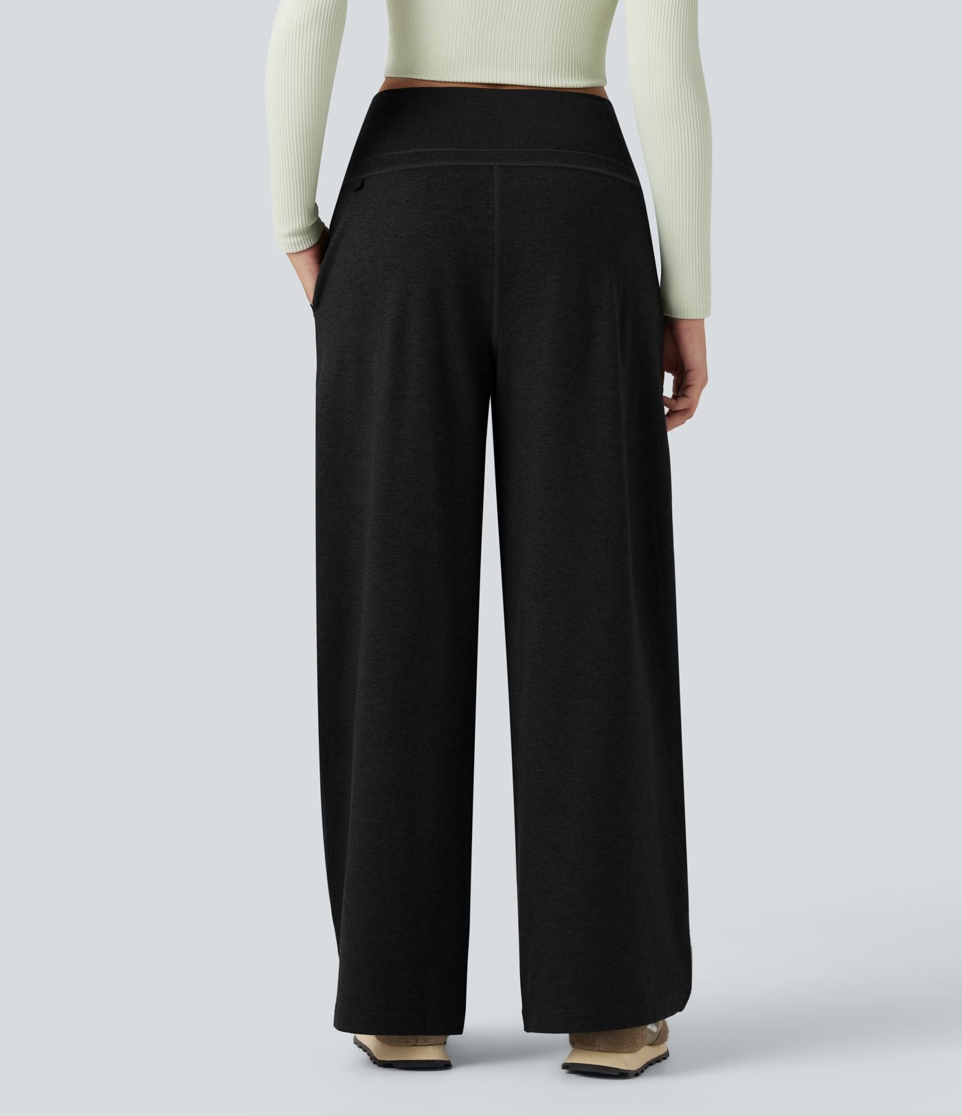 Pantalon jogging large thermique fluide chiné à rabat taille haute séchage rapide avec cordon de serrage et poches