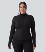 PuffFlex Grande taille Doudoune courte 3-en-1 col montant casual & Veste à ourlet arrondi et trous pour les pouces avec poches