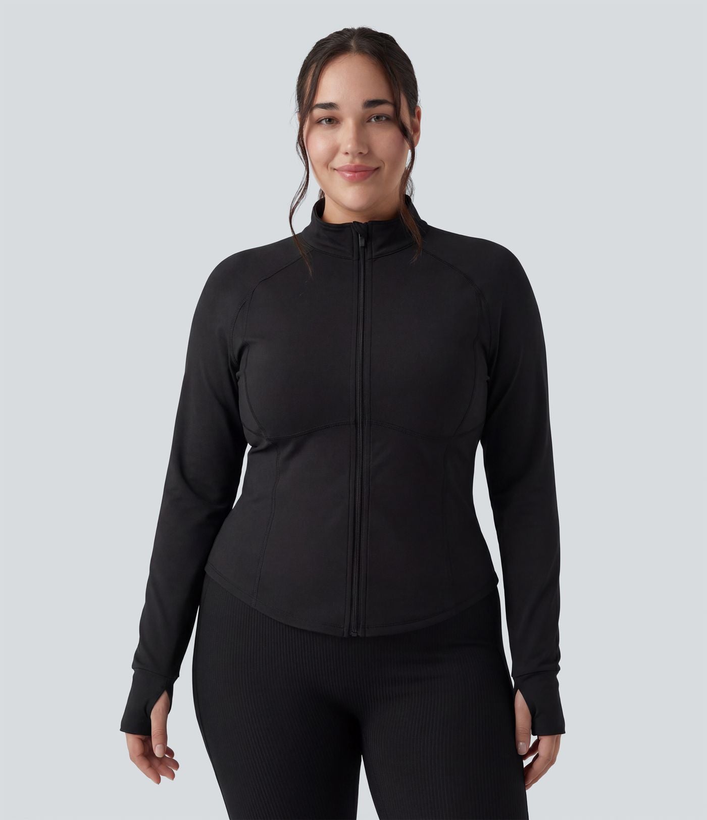 PuffFlex Grande taille Doudoune courte 3-en-1 col montant casual & Veste à ourlet arrondi et trous pour les pouces avec poches