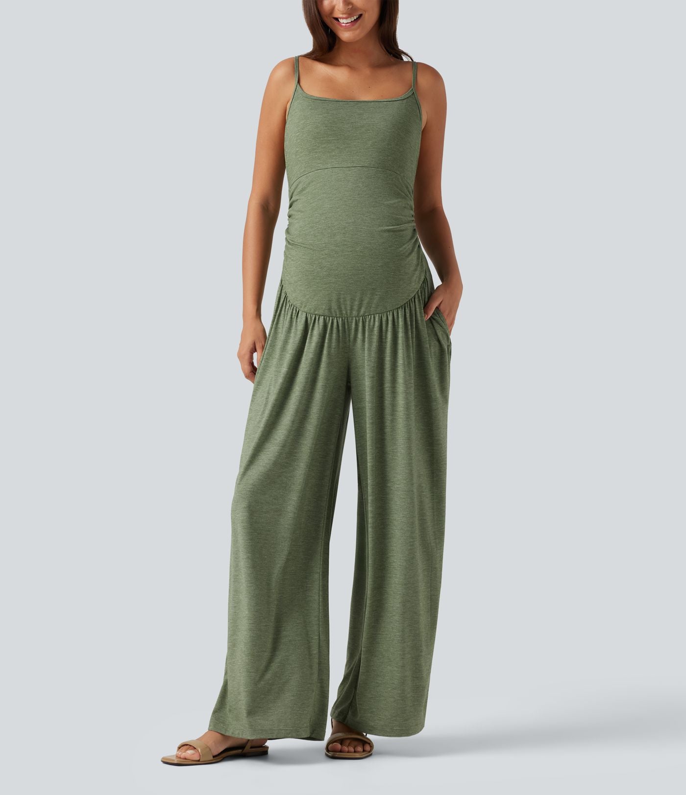 Combinaison de maternité chinée à jambes larges avec poches et accès facile Easy Peasy