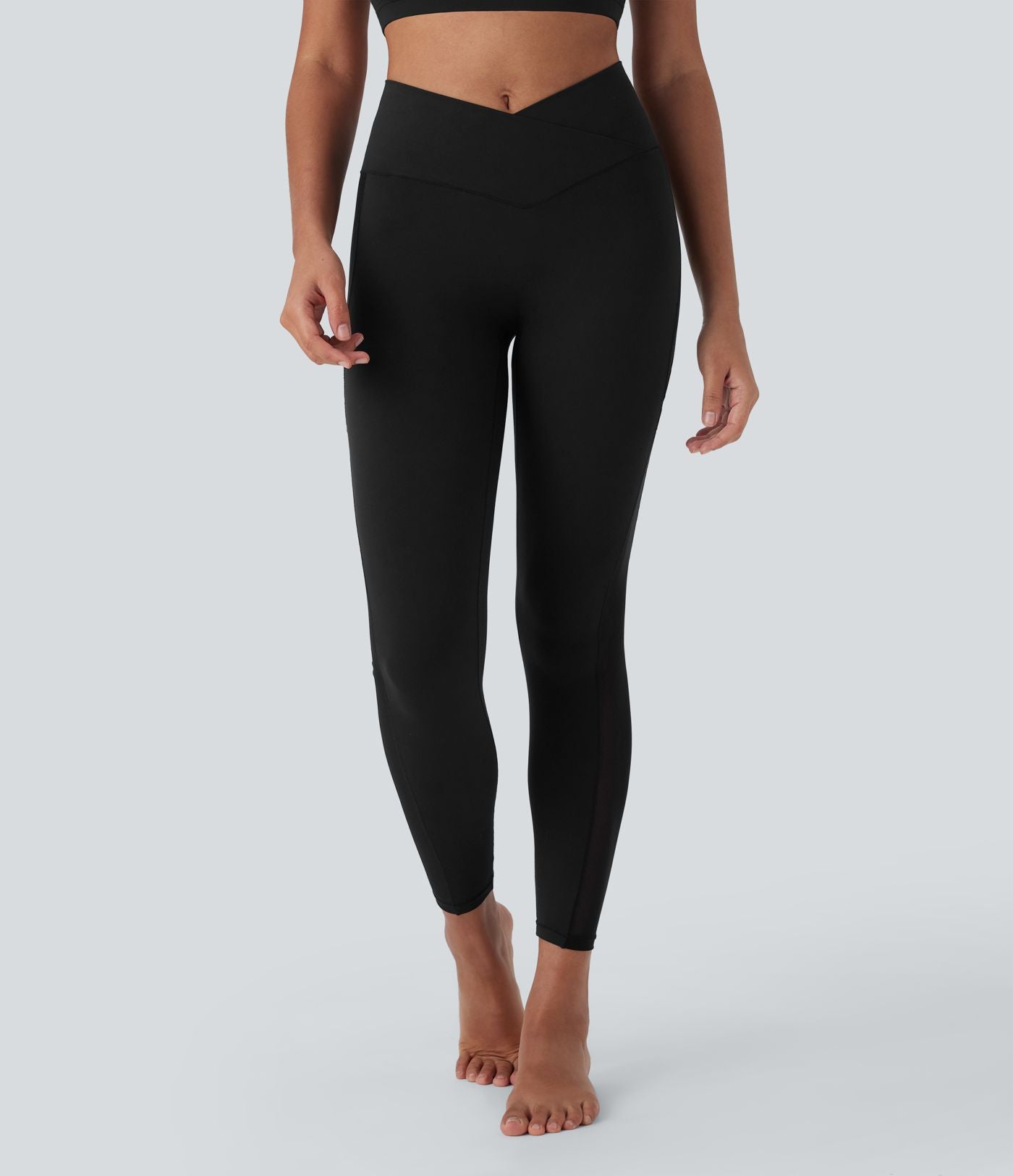 Legging de yoga Softlyzero™ taille haute croisé avec filet contrasté, poche et protection UPF50+