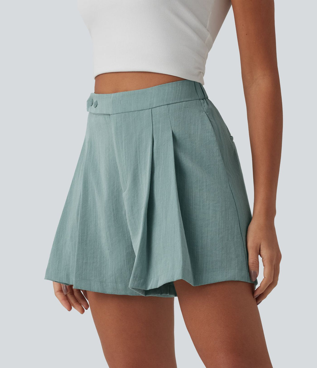 Short tailleur casual aspect lin à plis taille haute 12,5 cm avec poches
