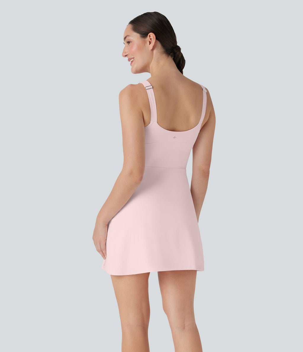 Robe active de yoga 2-en-1 Softlyzero™ Plush avec bretelles ajustables, armatures push-up, dos nu et poches-Easy Peasy