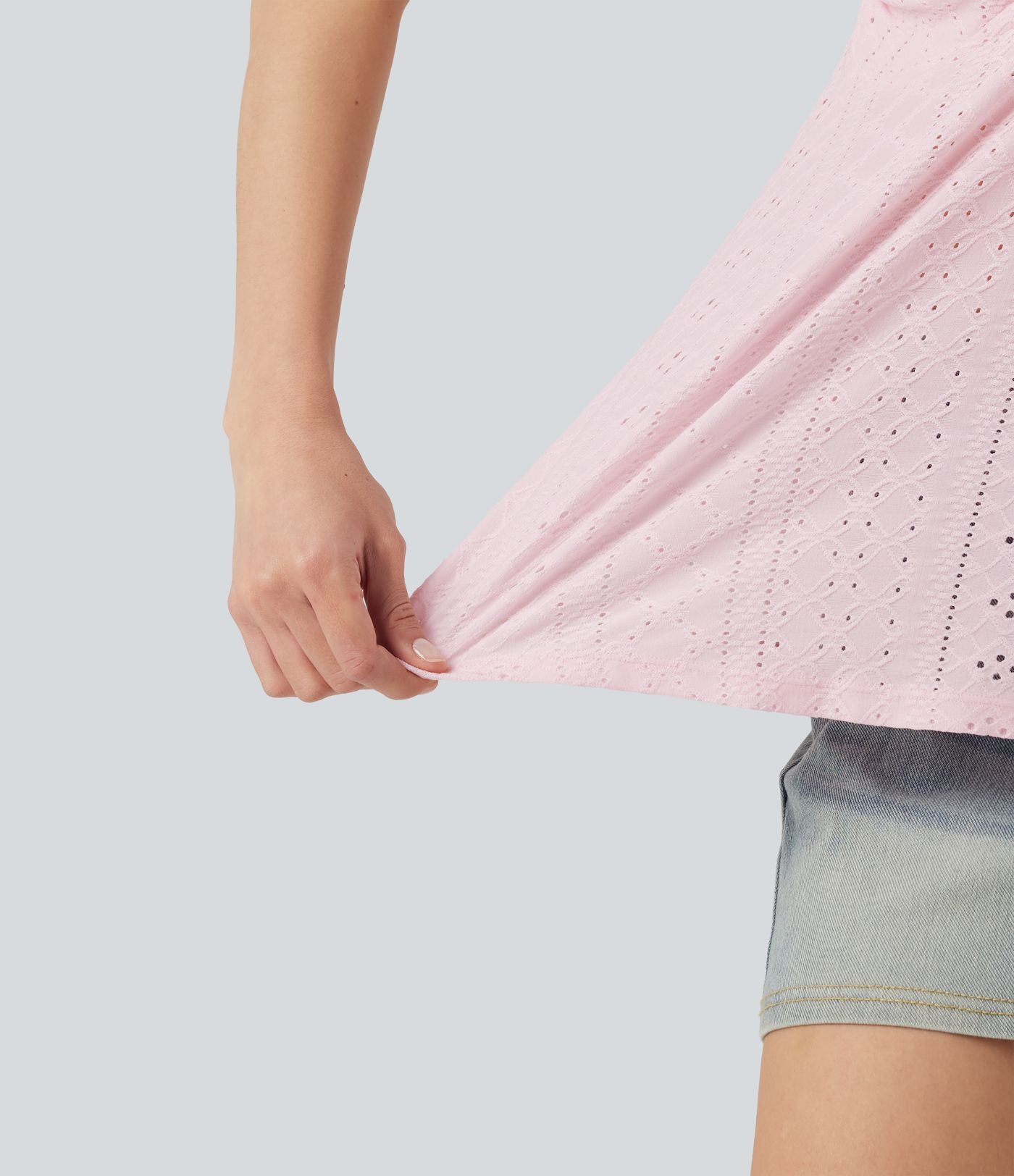 Débardeur décontracté froncé avec cordon de serrage, broderie anglaise et soutien-gorge intégré