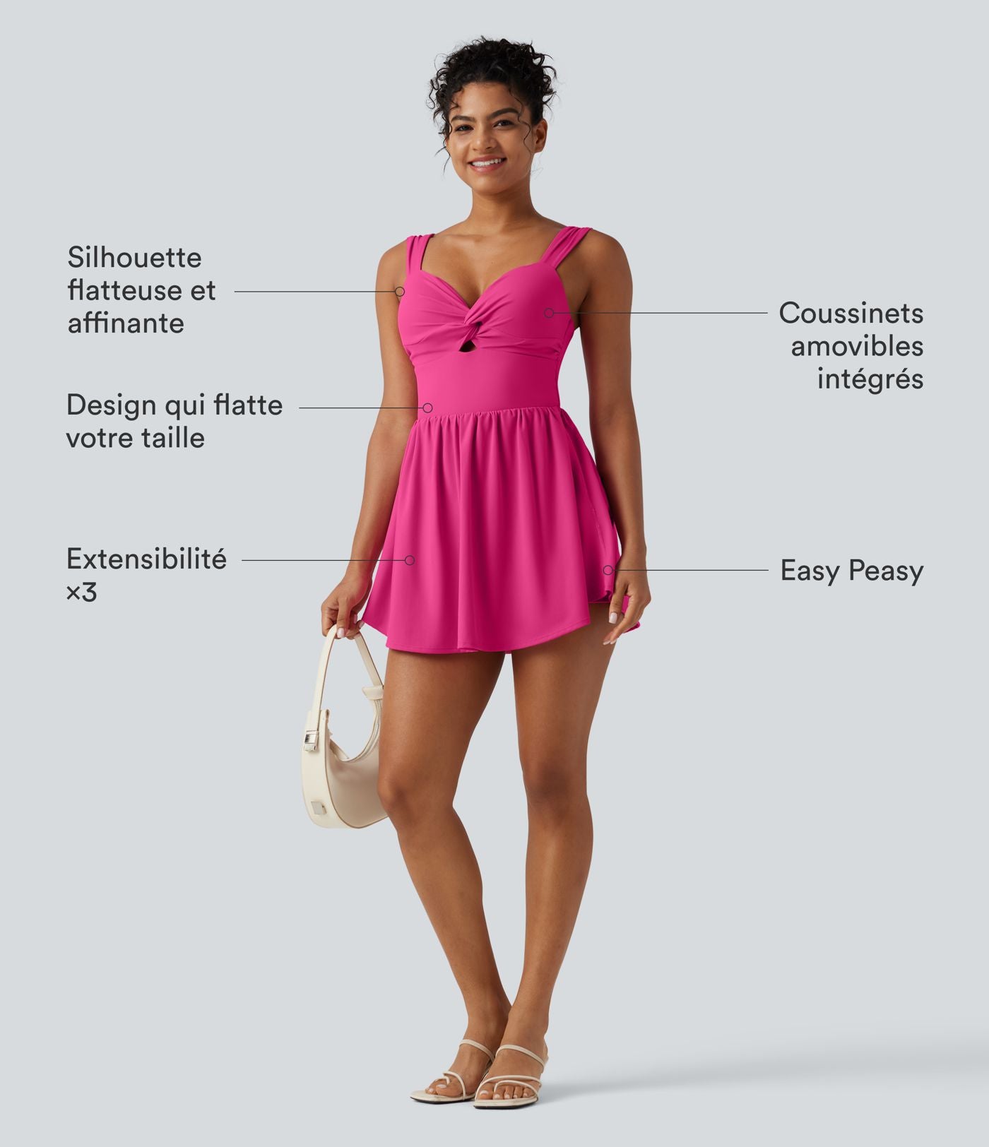Robe casual micro-mini 2-en-1 avec brassière intégrée et décolleté cœur en SoftlyZero™ Plush avec poche - Édition Easy Peasy
