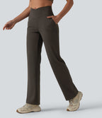 Pantalon bootcut de yoga taille haute croisée avec poches