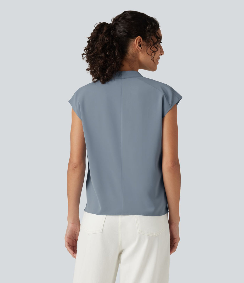Blouse sans manches défroissage facile, col V, fronces et coupe boxy