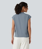 Blouse sans manches défroissage facile, col V, fronces et coupe boxy