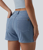 Short denim décontracté Halara Flex™ rayé taille mi-haute 10 cm avec poches