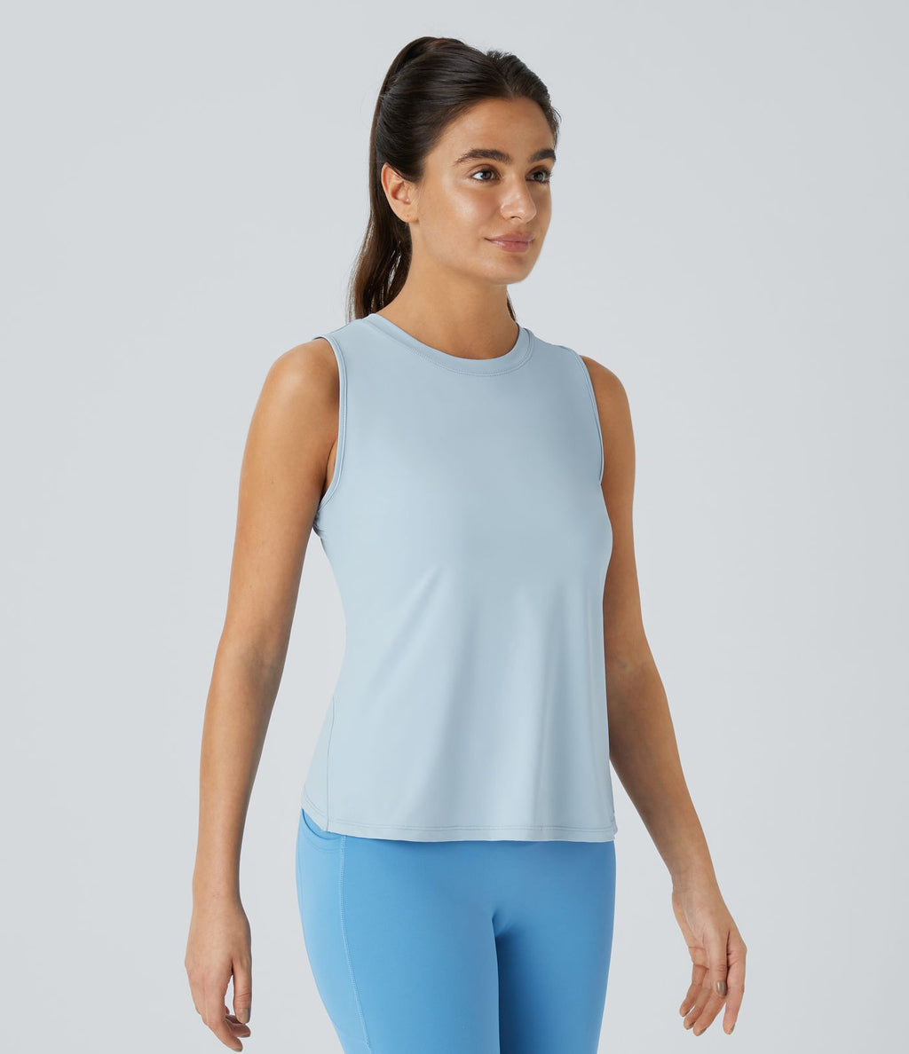 Top Débardeur Yoga Uni à Ourlet Croisé et Découpe
