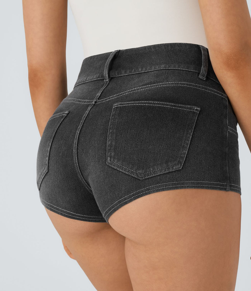 Halara Flex™ Shorts Casual en Denim Tricot Extensible à Taille Mi-Haute avec Poches Arrière