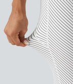 Legging de yoga taille haute en sergé rayé avec cordon de serrage et poches