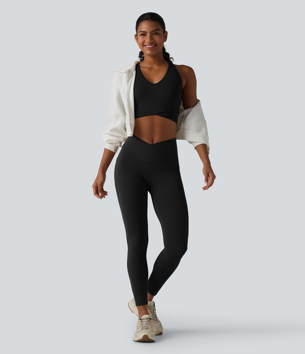 Débardeur de yoga SoftlyZero™ court col V dos nageur ourlet croisé avec brassière intégrée effet frais InstantCool, protection solaire UPF50+