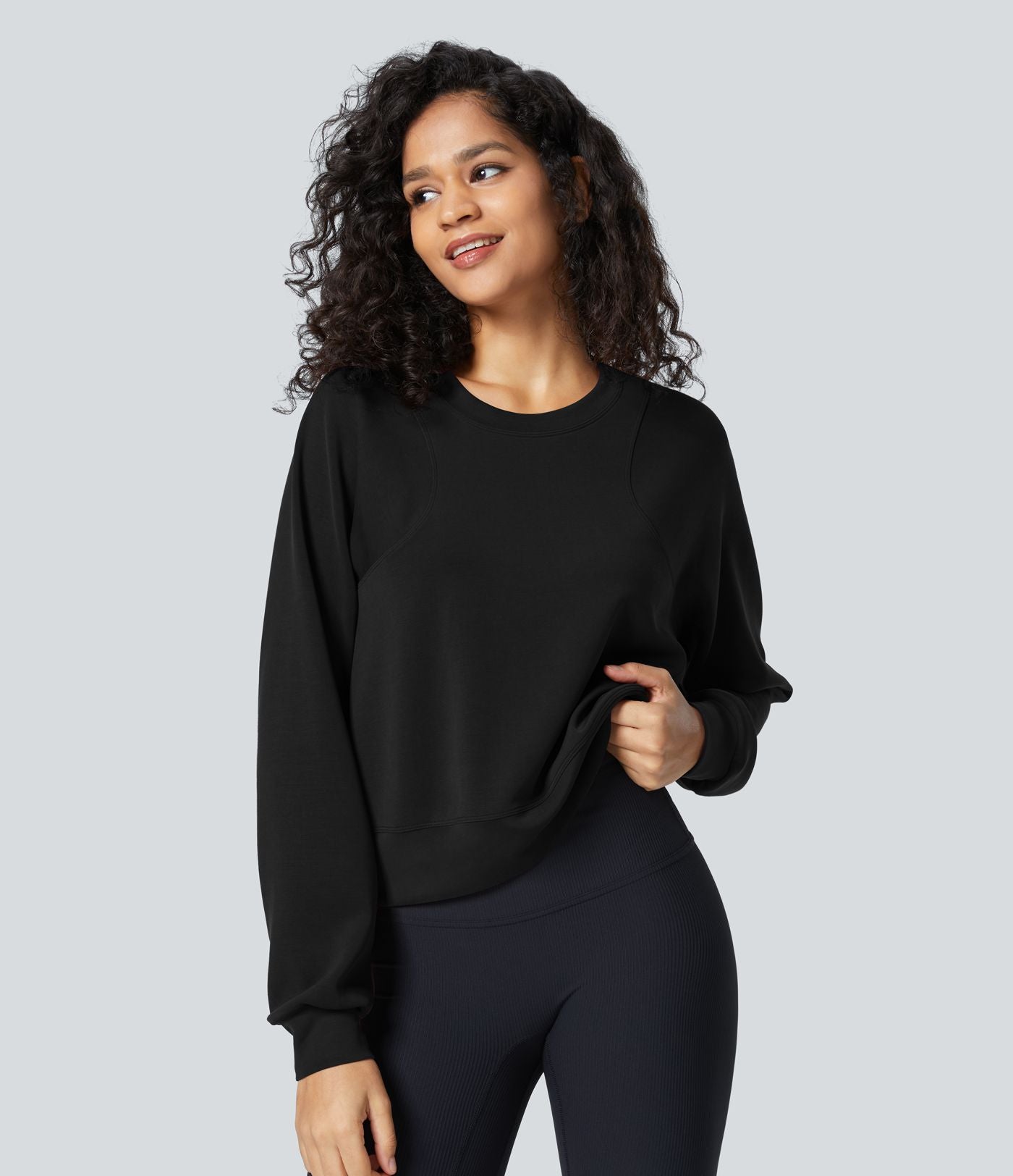 Sweatshirt Casual Solide à Manches Raglan et Col Rond