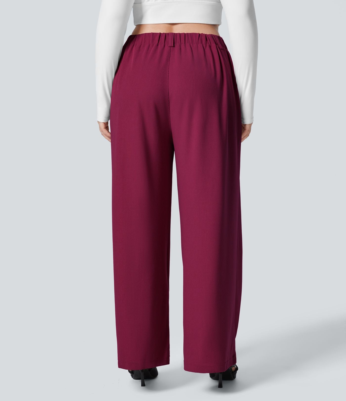 Halara Flex™ Pantalon tailleur Grande taille à Taille Haute, Poches Latérales Plissées, Jambes Larges, en Tissu Gaufré