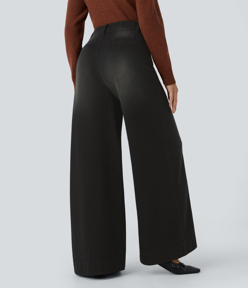 Halara Flex™ Jean large Palazzo et Taille Haute avec Poches Avant en Tricot Extensible Lavé