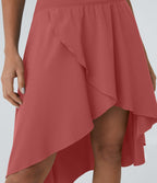 Breezeful™ Jupe Danse Fluide 2-en-1 à Taille Haute Volants Asymétriques Haut-Bas et Séchage Rapide