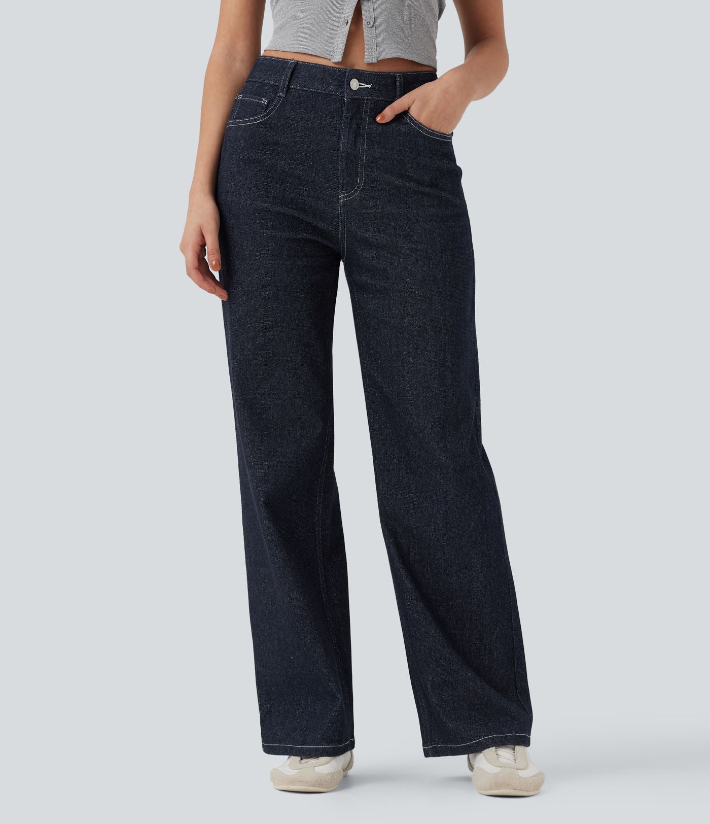 Jean taille haute Halara Flex™ jambes droites, effet sparkle avec poches