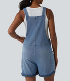 Salopette en jean Halara Flex™ col V délavée décontractée à ourlet roulotté avec poches