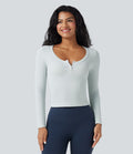 Haut de sport yoga ajusté col Henley en maille gaufrée à manches longues sans couture OneForm Seamless Flow