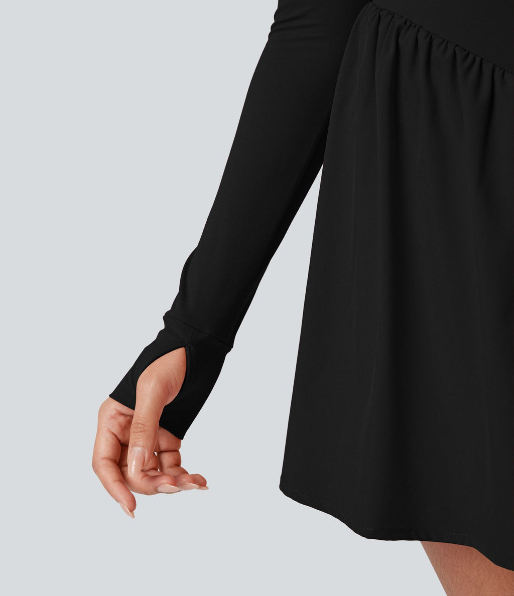 Robe de tennis active courte Halara UltraSculpt™ push-up 2-en-1 manches longues avec trous pouces et poche