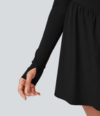 Robe de tennis active courte Halara UltraSculpt™ push-up 2-en-1 manches longues avec trous pouces et poche