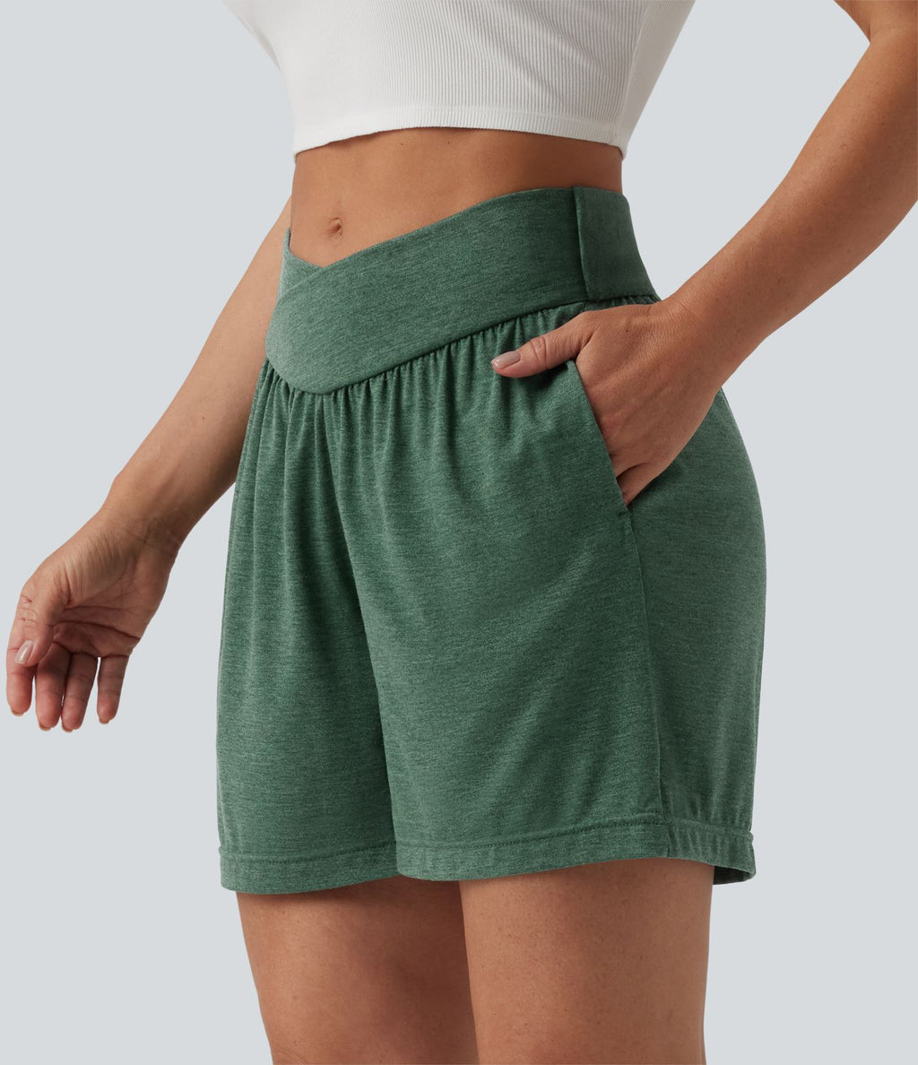 Short décontracté croisé taille haute 12,5 cm avec poches