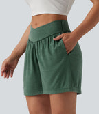 Short décontracté croisé taille haute 12,5 cm avec poches