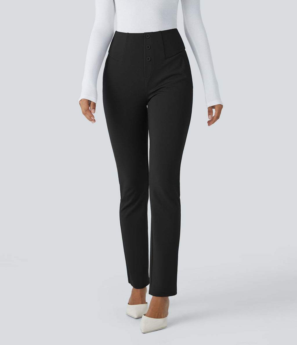 Pantalon ajusté taille haute avec poches décoratives