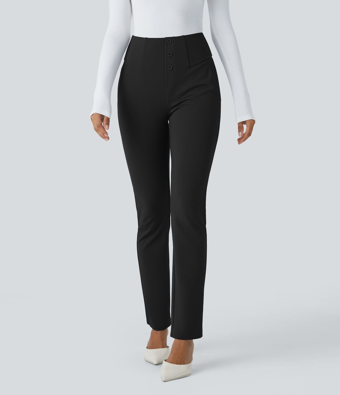 Pantalon ajusté taille haute avec poches décoratives