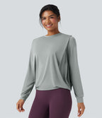 Haut de sport yoga col rond manches longues froncé - UPF50+