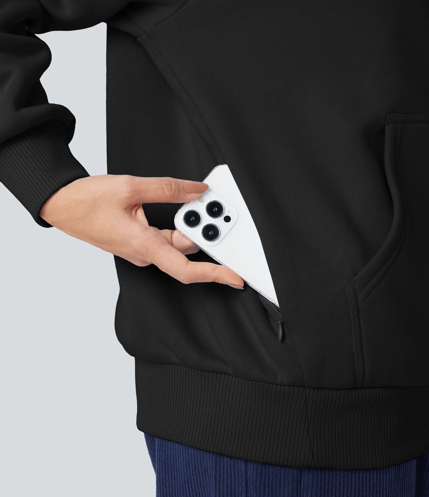 Sweat-shirt coton polaire à capuche cordon de serrage manches longues avec poches