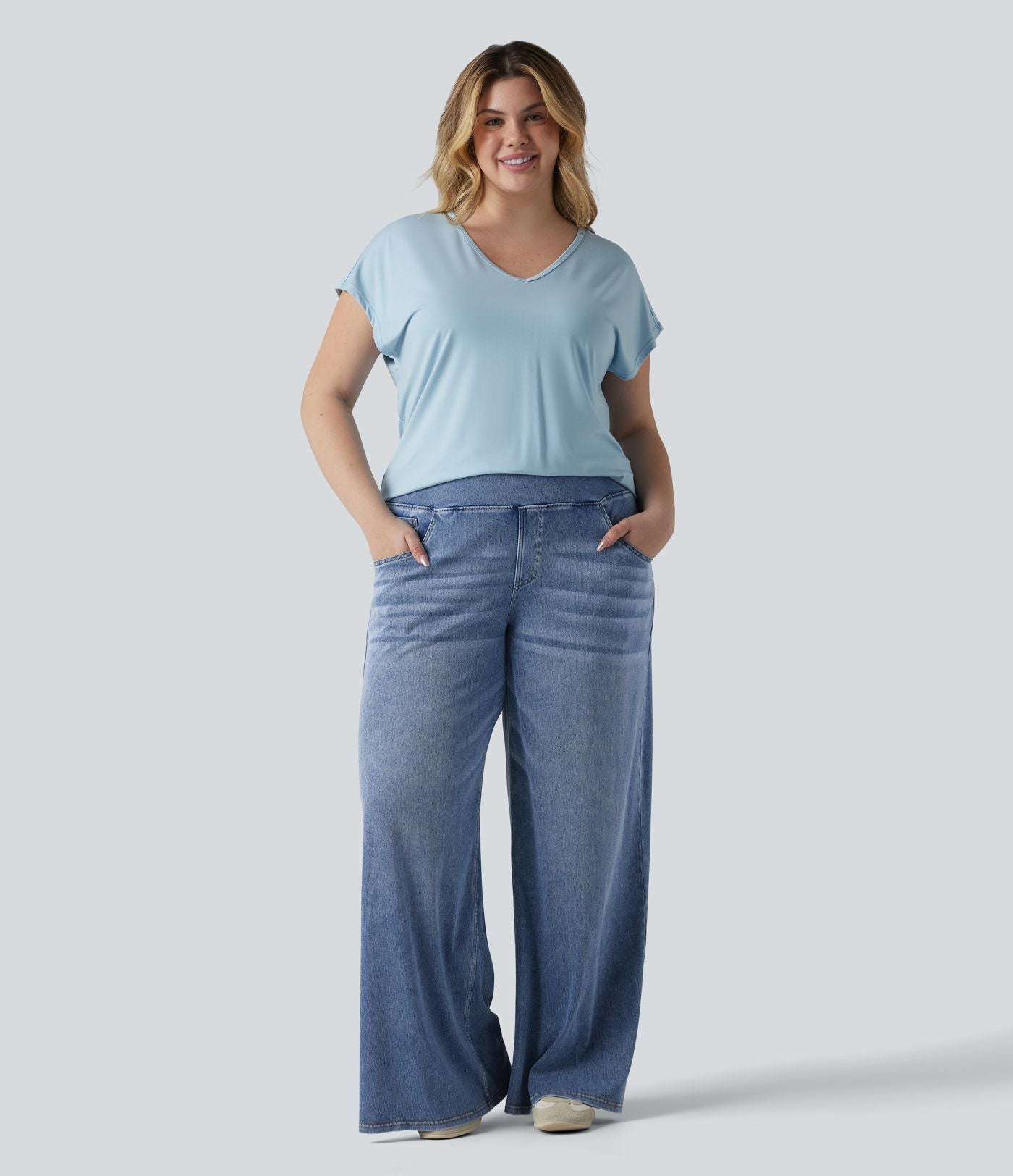 Halara Flex™ Jean large décontracté grande taille taille mi-haute en lyocell lavé avec poches