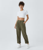 Pantalon en velours côtelé décontracté taille moyenne avec poches latérales