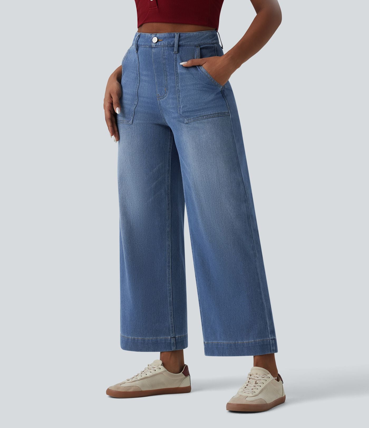 Jean large 7/8 casual Halara Flex™ taille haute ventre plat avec poches