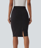 Jupe de travail moulante rayée taille haute avec poches et fentes effet frais InstantCool