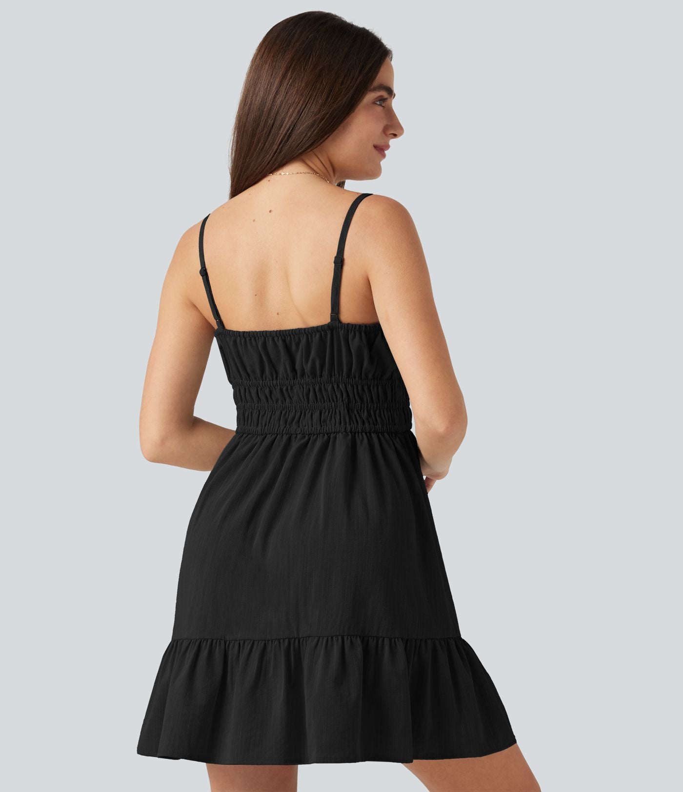 Robe mini à bretelles décontractée fluide aspect lin avec nœud frontal