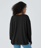 Sweatshirt Casual Waffle à Boutons Devant avec Trou Pouce et Fente