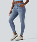 Halara Flex™ Jean skinny 7/8 casual taille mi-haute en lyocell drapé effet délavé, avec poches