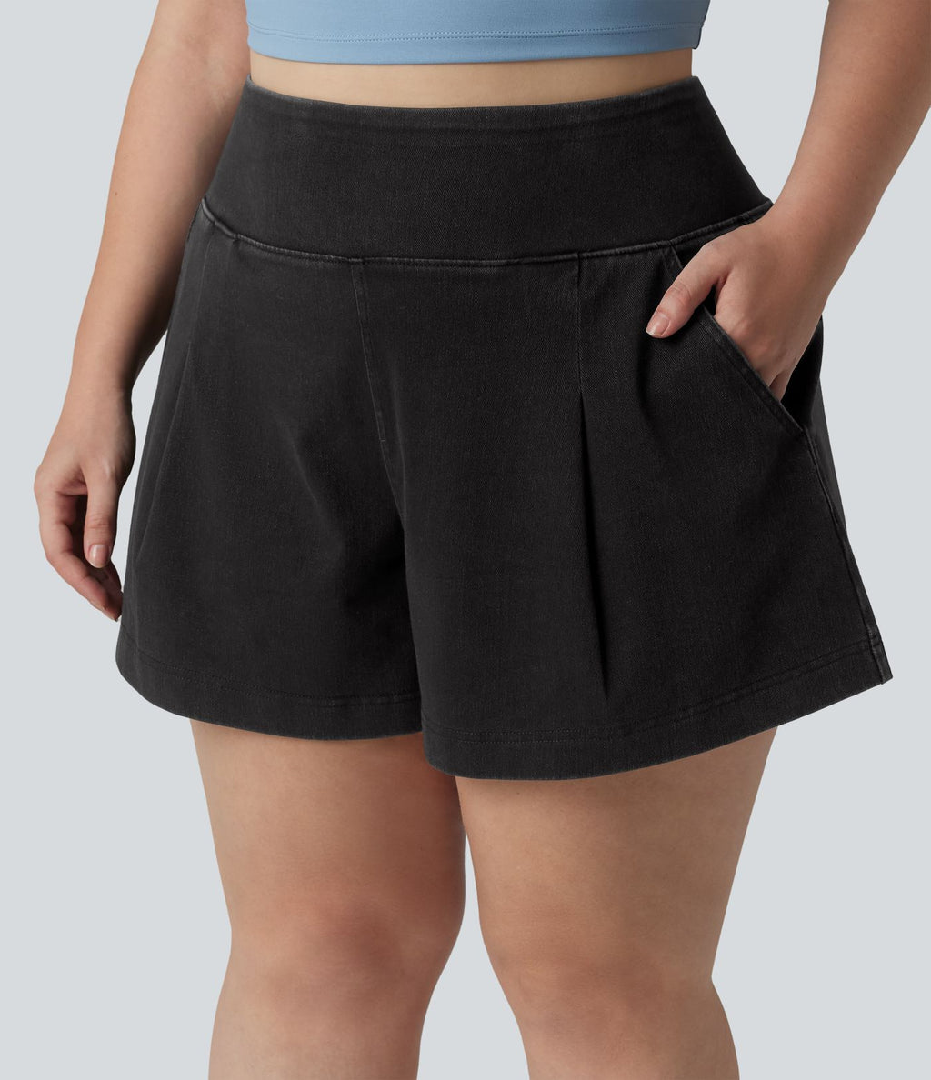 Short en jean taille haute Halara Flex™ ample et décontracté, grande taille, 10 cm avec poches