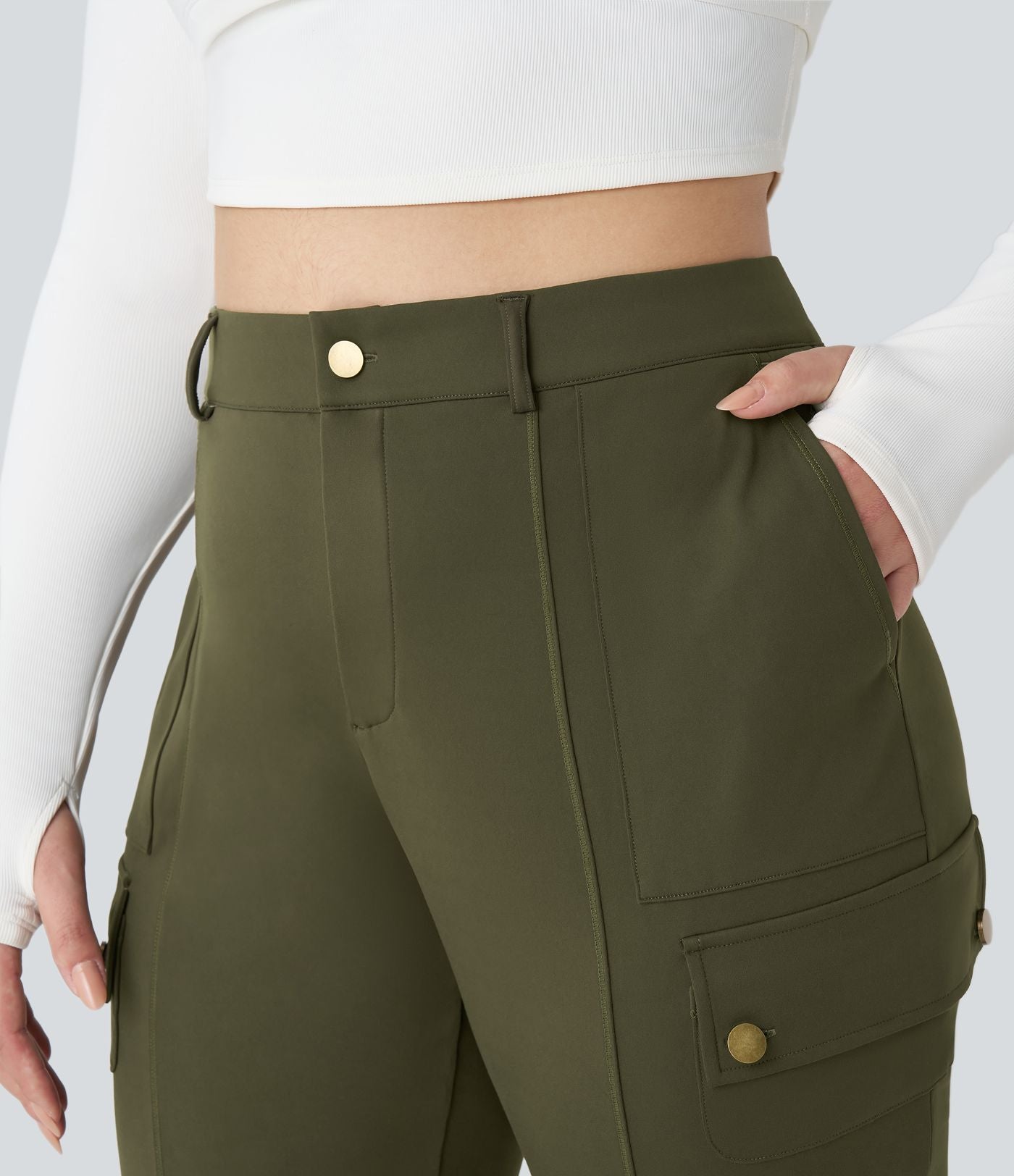 Pantalon cargo randonnée grande taille ajusté uni taille haute DayStretch avec poches zippées