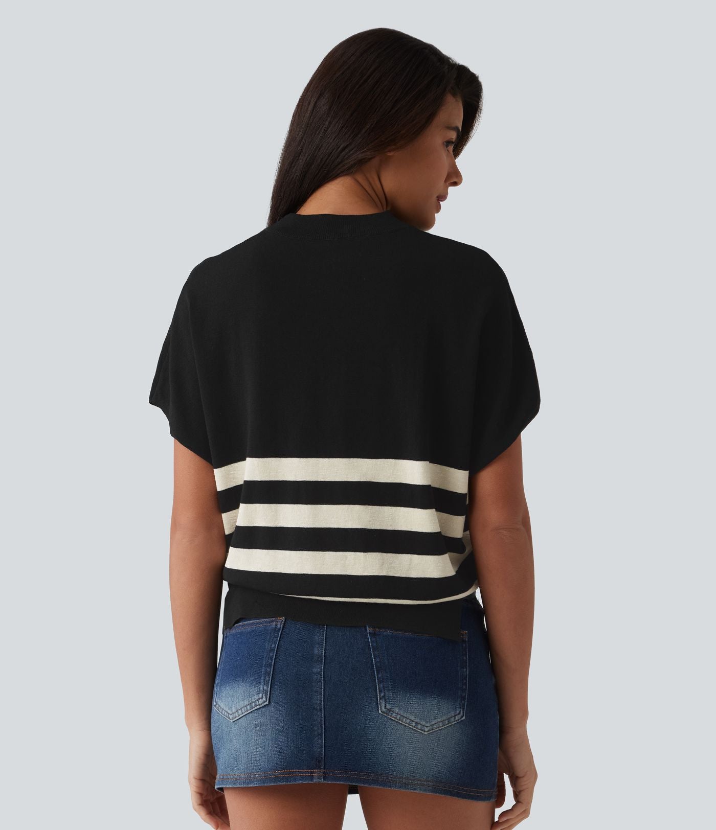 Pull casual col rond manches courtes à rayures