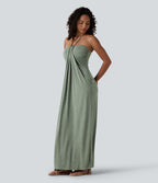 Robe longue dos nu à nouer avec soutien-gorge intégré et poches
