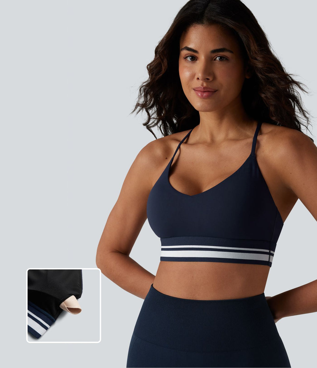 Brassière de sport SoftlyZero™ Plush à maintien léger, dos croisé ouvert, rayures color block et soutien intégré